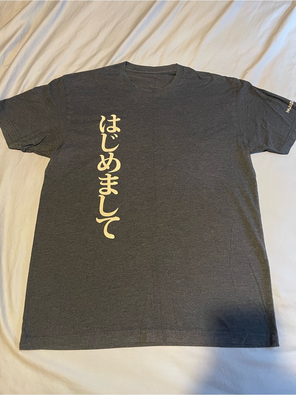 Men's Dark Gray Short Sleeve Tee with Vertical Japanese Graphic